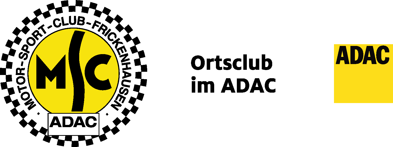 Logo des Motorsport-Club Frickenhausen mit gelbem Kreis, schwarzen Buchstaben MSC und ADAC-Schriftzug.