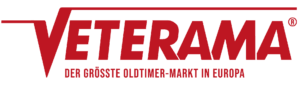 Rotes VETERAMA-Logo mit dem Zusatz „Der größte Oldtimer-Markt in Europa“.