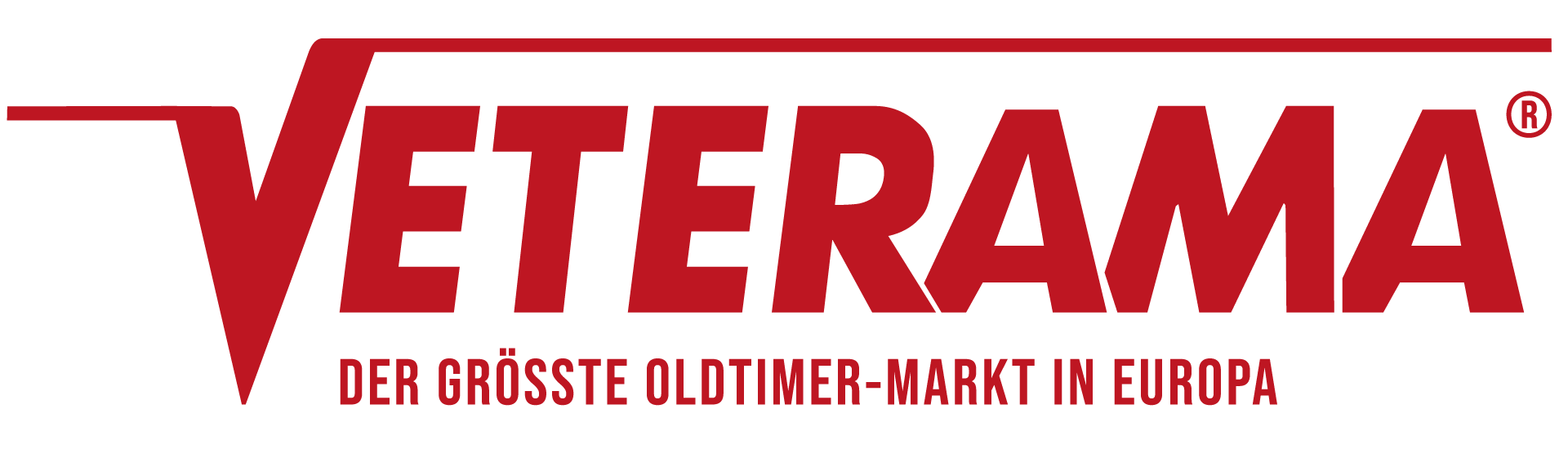 Rotes VETERAMA-Logo mit dem Zusatz „Der größte Oldtimer-Markt in Europa“.