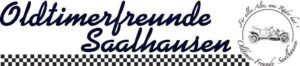 Schriftzug Oldtimerfreunde Saalhausen mit Oldtimer-Grafik und Zierrand